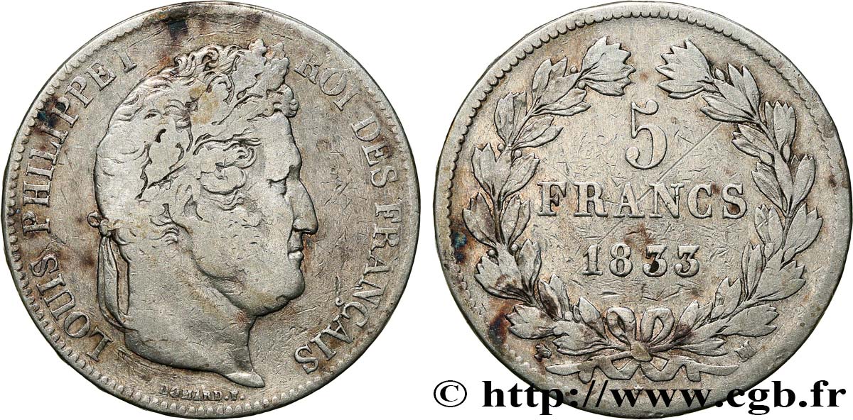 5 francs IIe type Domard 1833 Marseille F.324/24 TB 