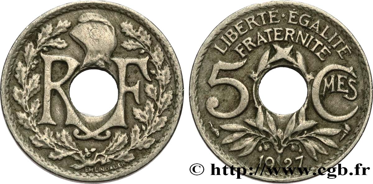 5 centimes Lindauer, petit module 1927  F.122/12 MB25 