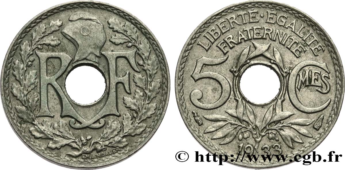 5 centimes Lindauer, petit module 1933 Paris F.122/16 TTB45 