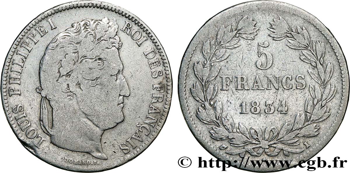 5 francs IIe type Domard 1834 Limoges F.324/34 B+ 