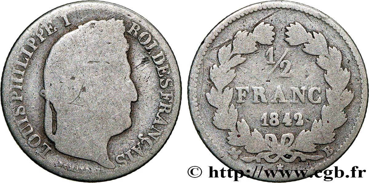 1/2 franc Louis-Philippe 1842 Rouen F.182/95 VG8 