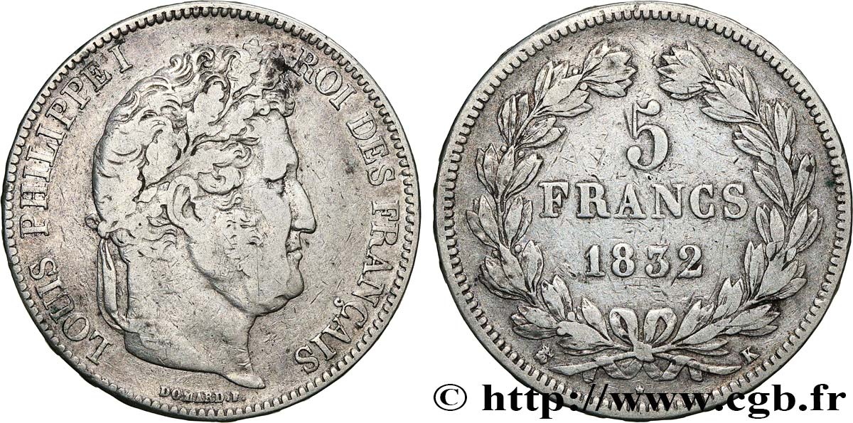 5 francs, IIe type Domard 1832 Bordeaux F.324/7 TB 