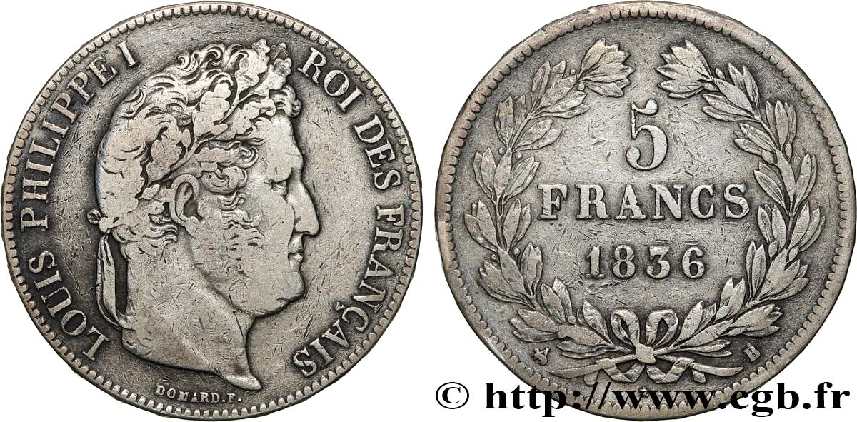 5 francs IIe type Domard 1836 Rouen F.324/54 TB 