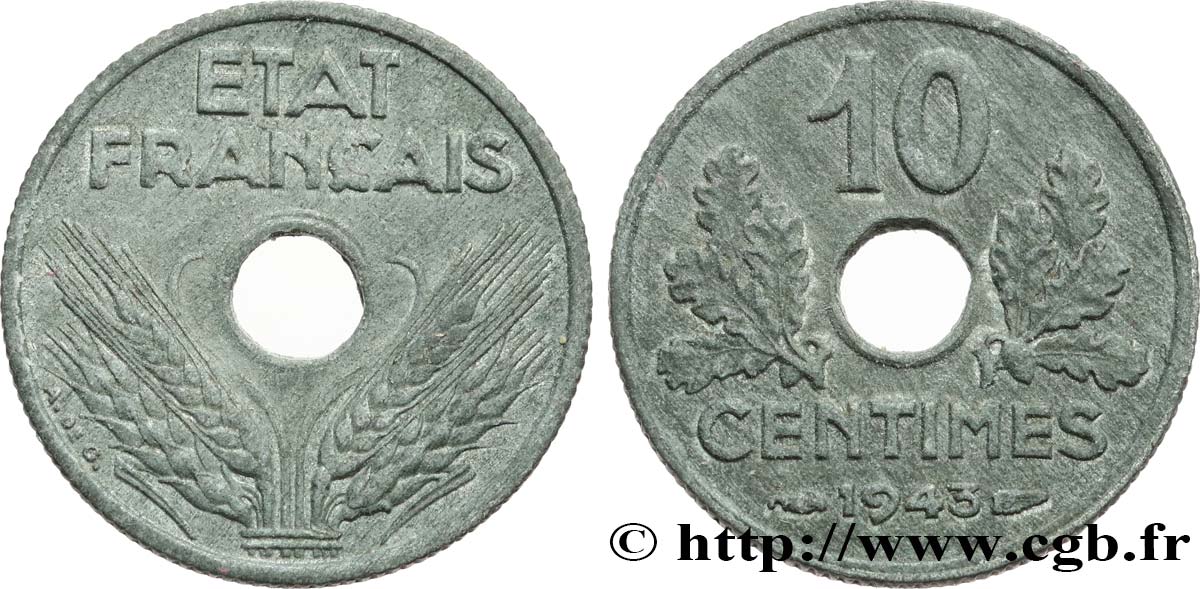 10 centimes État français, petit module 1943  F.142/2 TTB50 