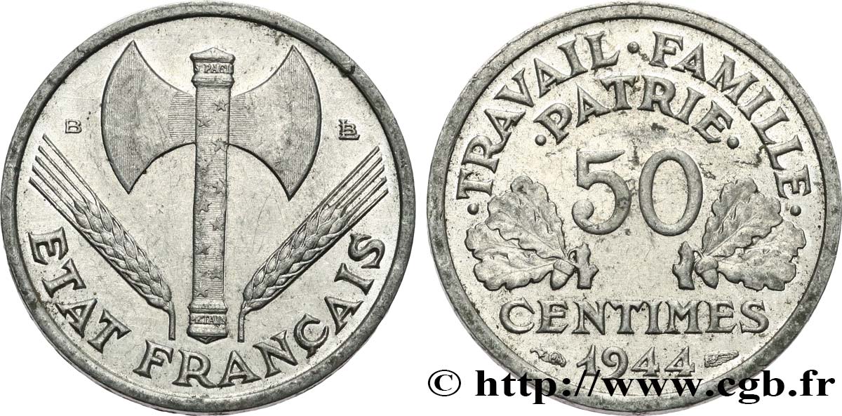50 centimes Francisque, légère 1944 Beaumont-Le-Roger F.196/5 AU50 