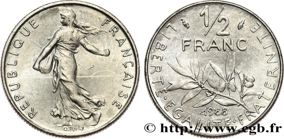 1/2 franc Semeuse 1988 Pessac F.198/27 EBC+ 