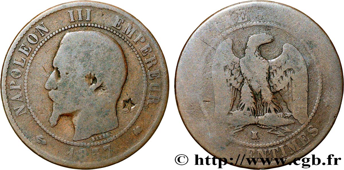 Dix centimes Napoléon III, tête nue 1857 Bordeaux F.133/44 RC6 