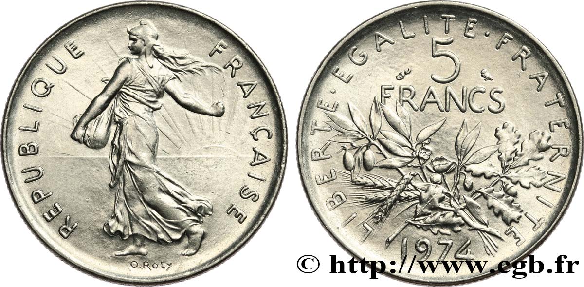 5 francs Semeuse, nickel 1974 Pessac F.341/6 SUP60 