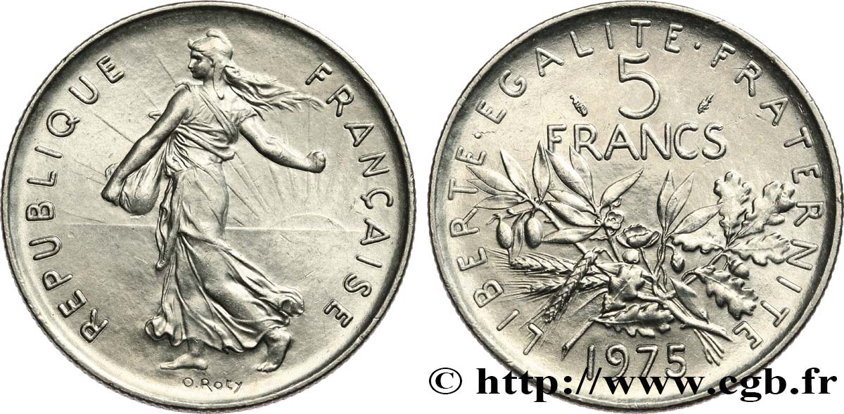 5 francs Semeuse, nickel 1975 Paris F.341/7 SPL60 
