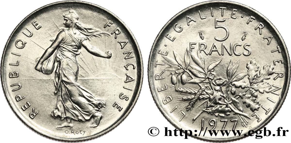 5 francs Semeuse, nickel 1977 Pessac F.341/9 SPL60 