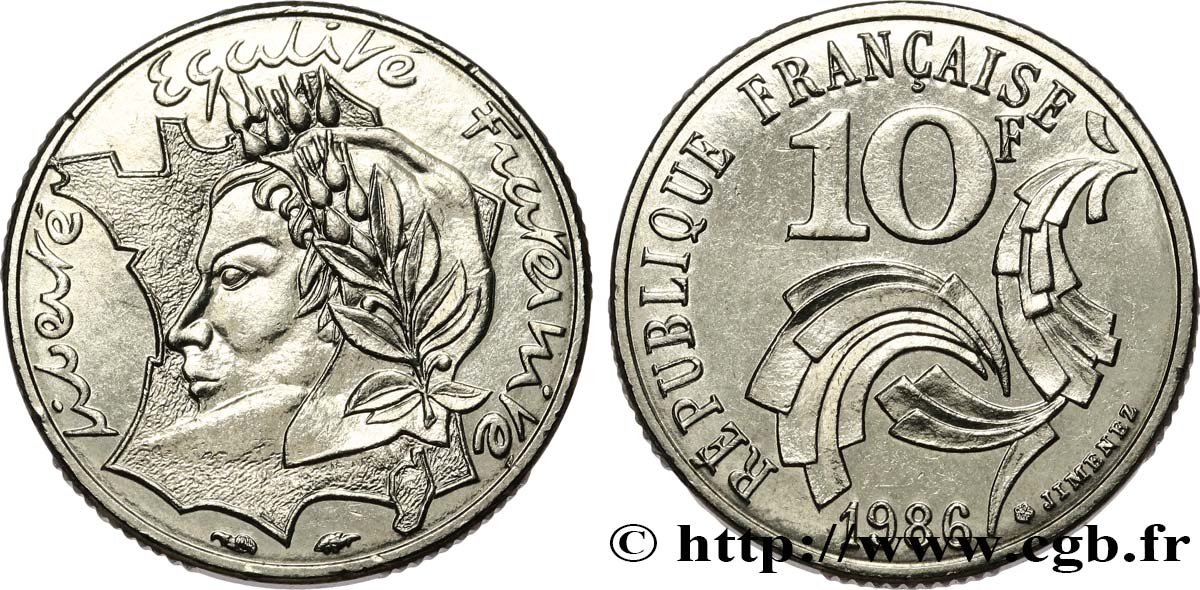 10 francs Jimenez 1986  F.373/3 MS60 