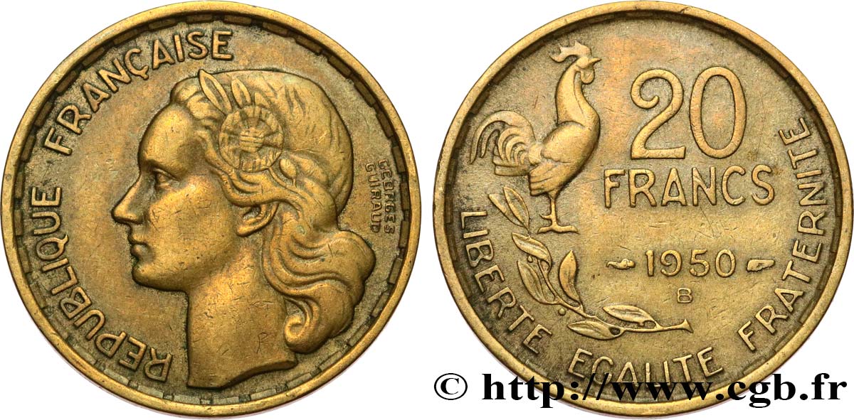 20 francs Georges Guiraud, 4 faucilles 1950 Beaumont-Le-Roger F.401/3 TB35 