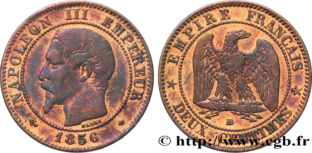 Deux centimes Napoléon III, tête nue 1856 Strasbourg F.107/40 BC 