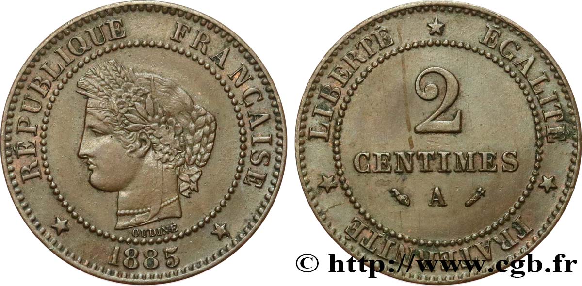 2 centimes Cérès, grand A 1885 Paris F.109/11 SS50 