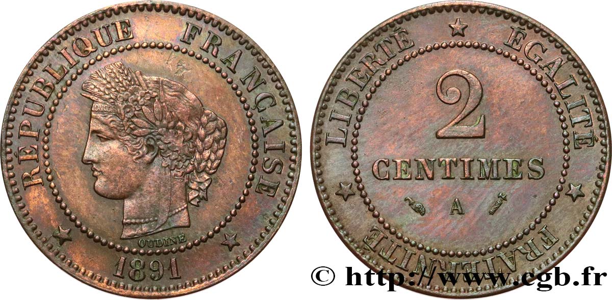 2 centimes Cérès 1891 Paris F.109/17 MBC+ 