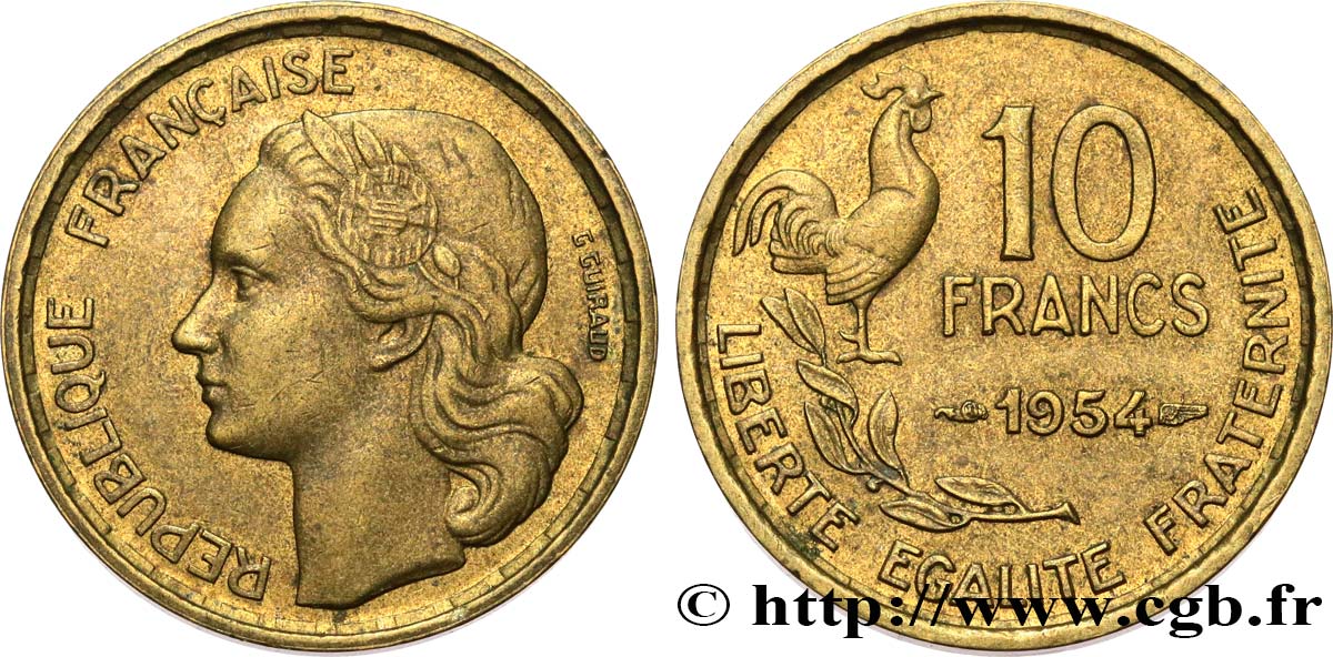 10 francs Guiraud 1954  F.363/10 AU50 