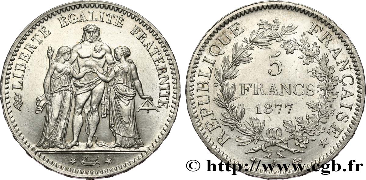 5 francs Hercule 1877 Paris F.334/19 MS63 