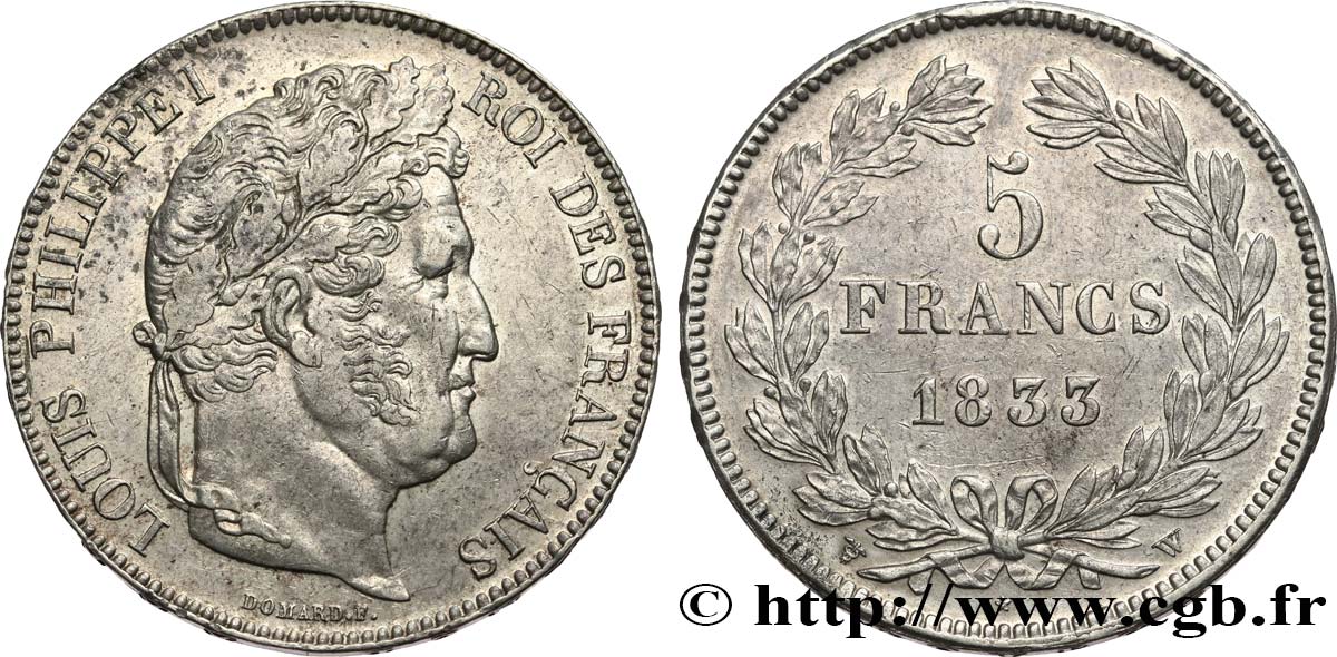 5 francs IIe type Domard 1833 Lille F.324/28 SPL58 