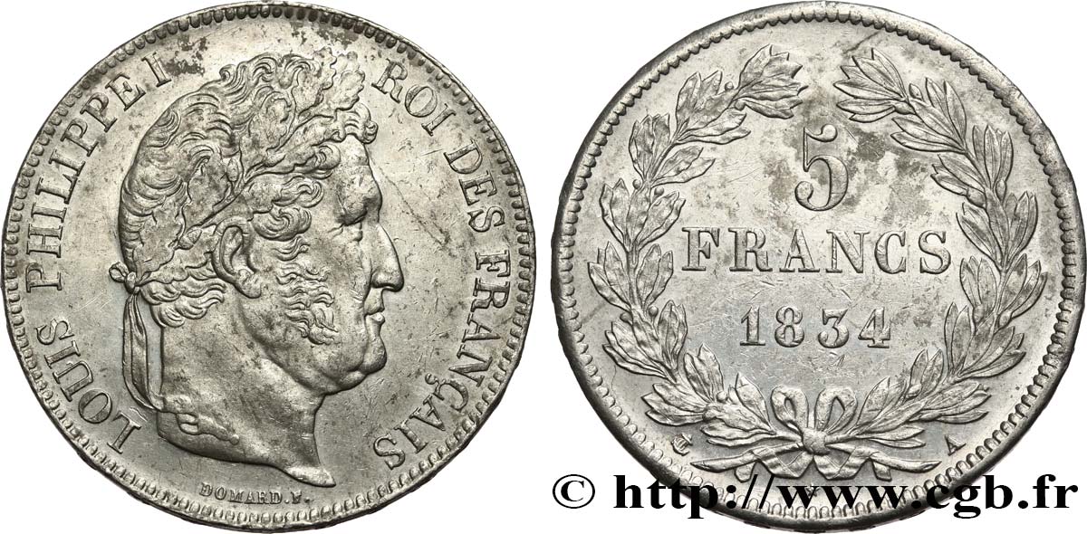 5 francs IIe type Domard 1834 Paris F.324/29 SPL60 