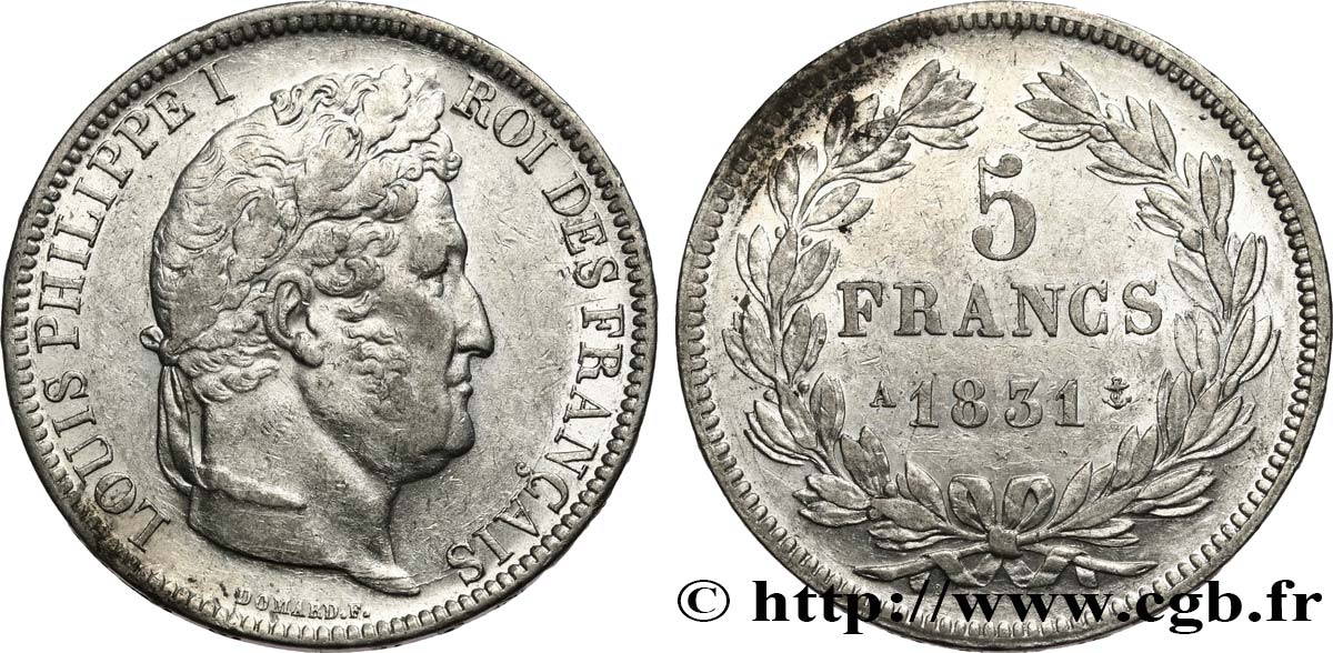 5 francs Ier type Domard, tranche en relief 1831 Paris F.320/1 TTB+ 