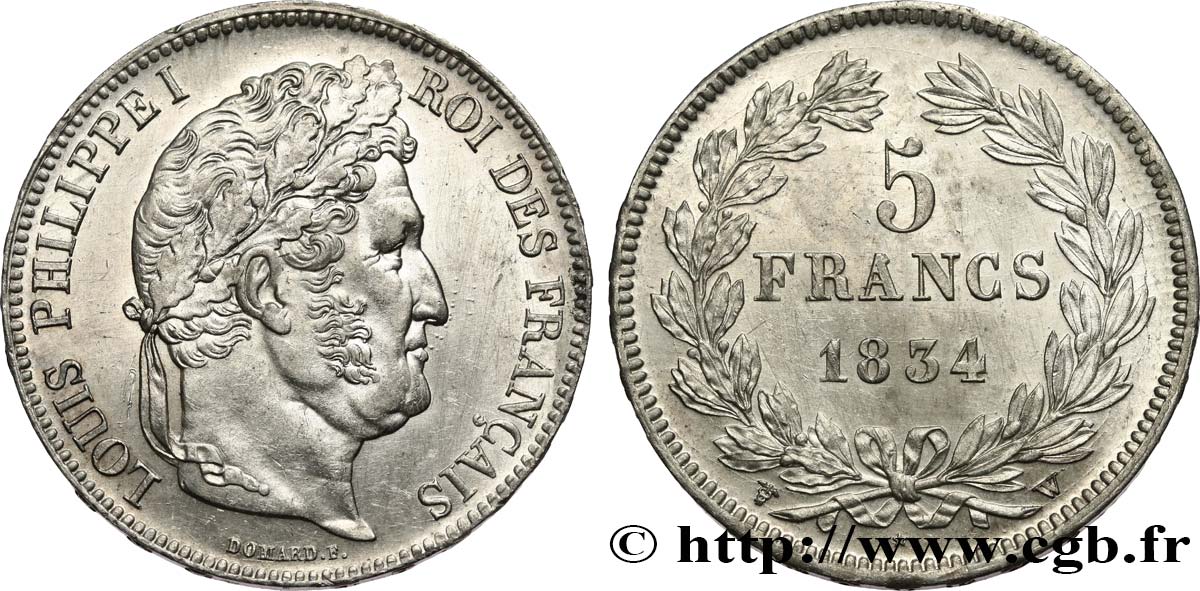 5 francs IIe type Domard 1834 Lille F.324/41 SPL60 