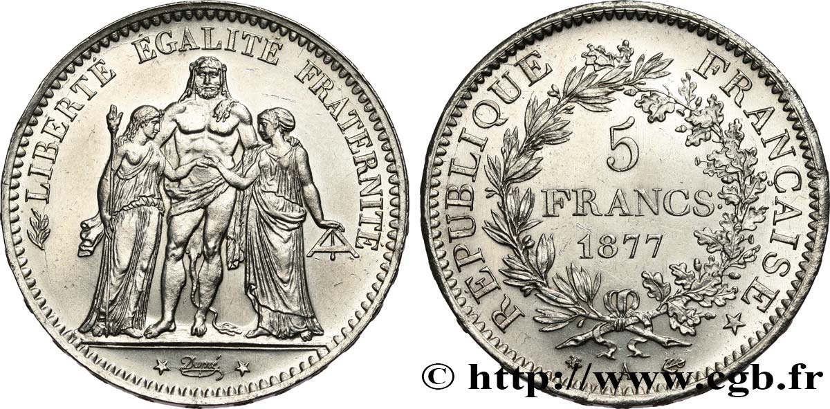 5 francs Hercule 1877 Paris F.334/19 MS64 