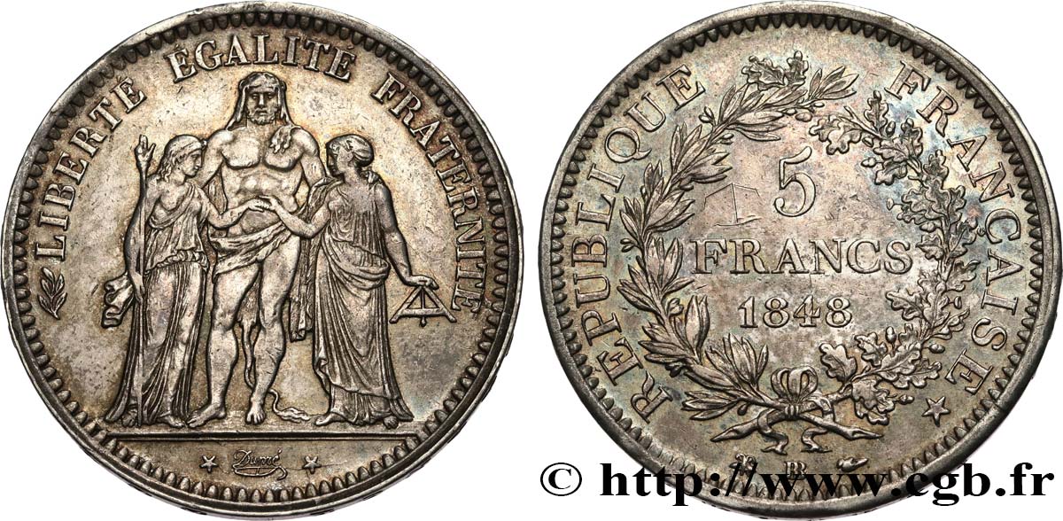 5 francs Hercule, IIe République 1848 Strasbourg F.326/2 TTB53 