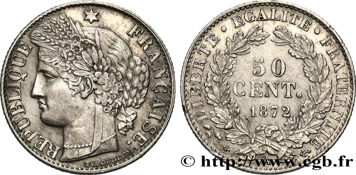 50 centimes Cérès, IIIe République 1872 Paris F.189/3 SUP+ 