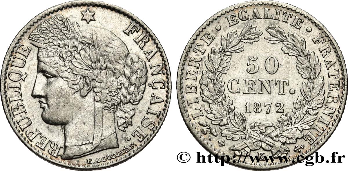 50 centimes Cérès, IIIe République 1872 Bordeaux F.189/4 SUP60 