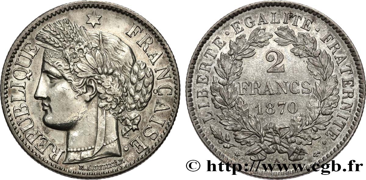 2 francs Cérès, avec légende 1870 Paris F.265/2 VZ 