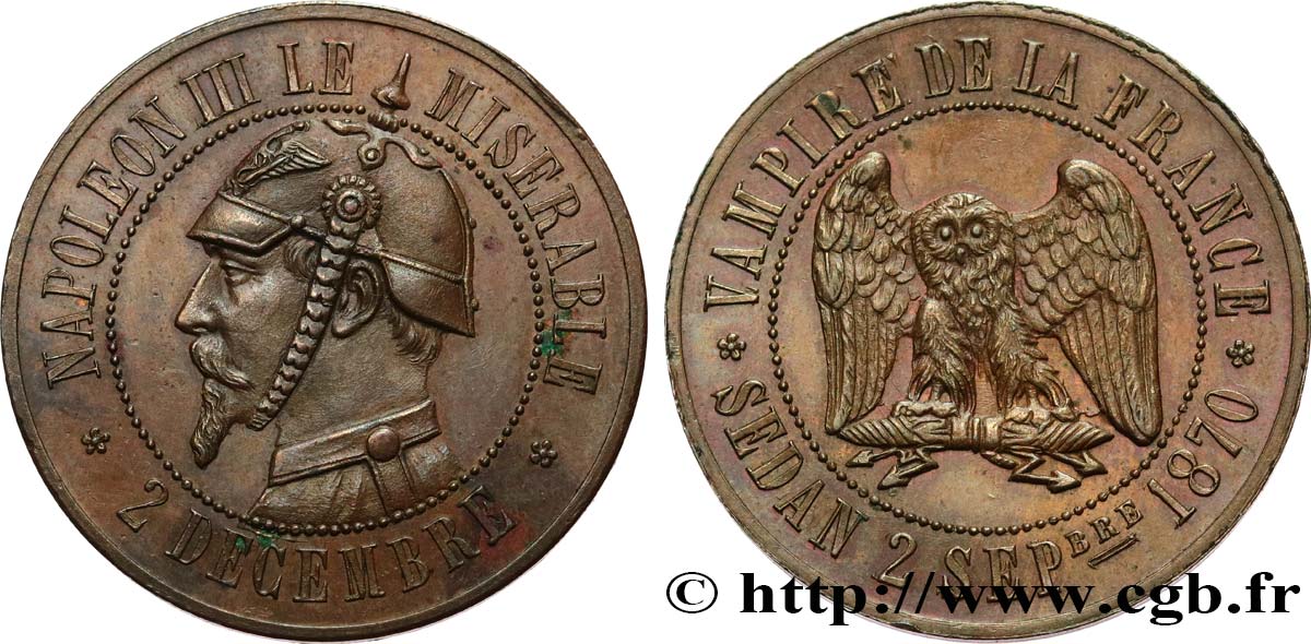 Médaille satirique Cu 32, type C “Chouette monétaire” 1870  Schw.C1a  MS62 