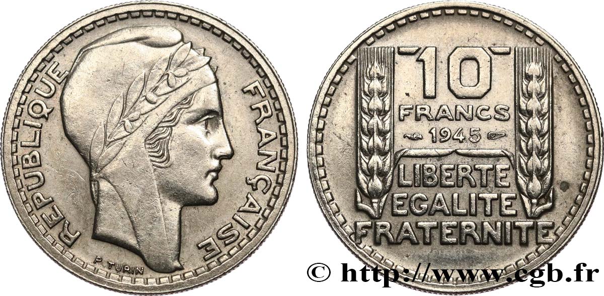10 francs Turin, grosse tête, rameaux courts 1945  F.361A/1 SUP 