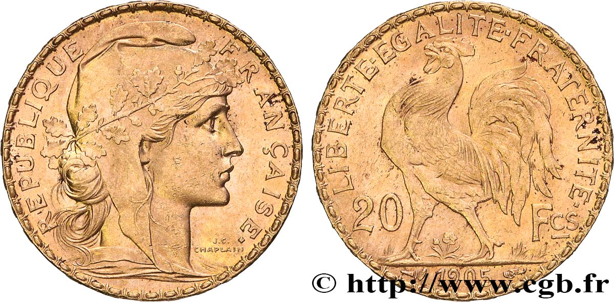20 francs or Coq, Dieu protège la France 1905 Paris F.534/10 SUP 