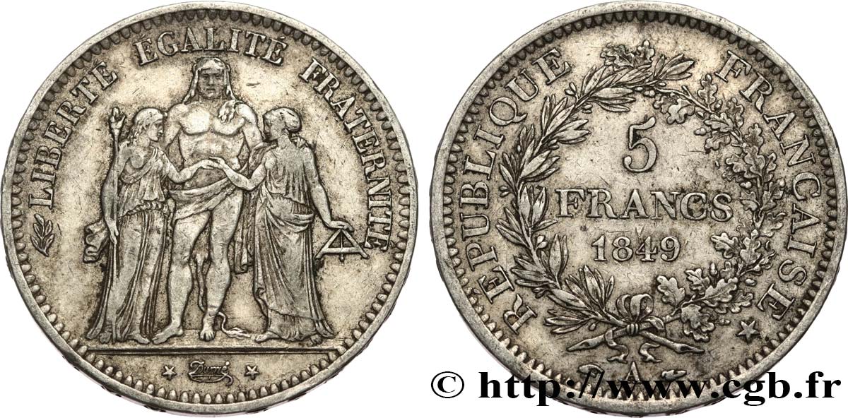 5 francs Hercule, IIe République 1849 Paris F.326/5 MBC45 