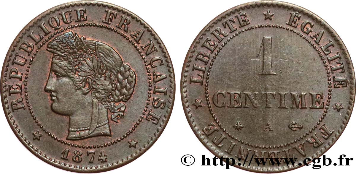 1 centime Cérès 1874 Paris F.104/3 MBC53 