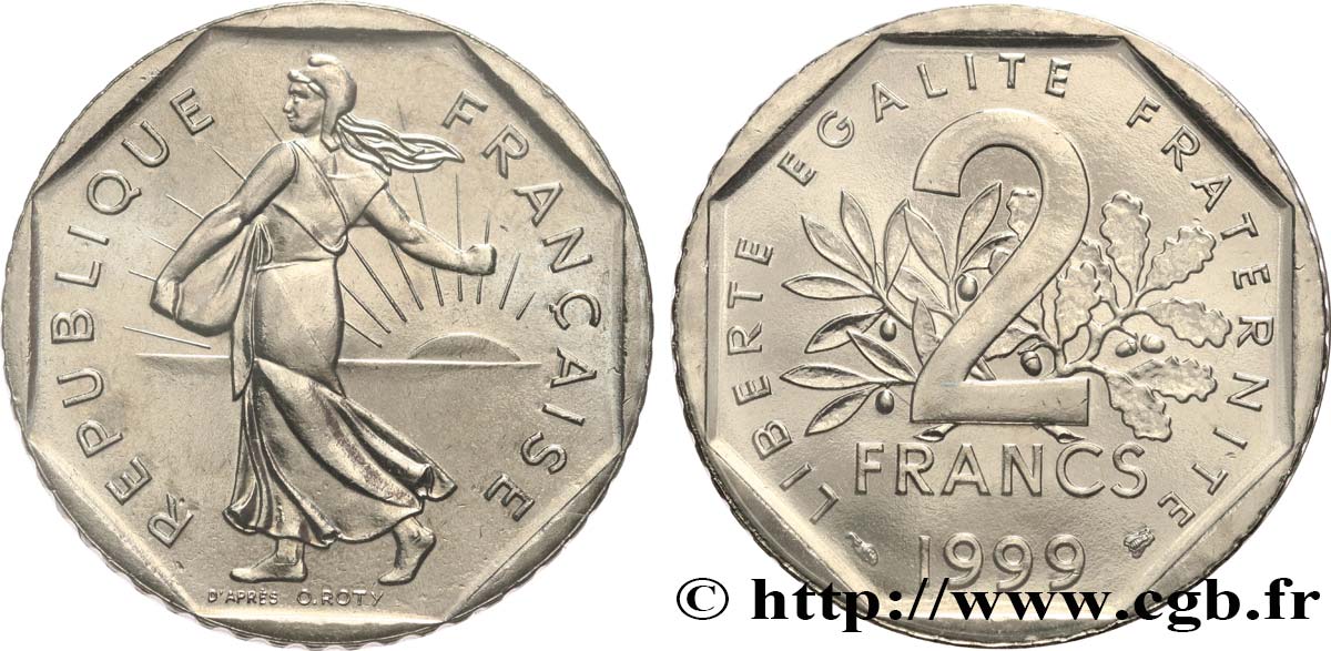 2 francs Semeuse, nickel, BU (Brillant Universel) 1999 Pessac F.272/27 FDC 