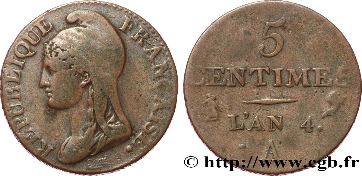 5 centimes Dupré, petit module 1796 Paris F.113/1 TB25 