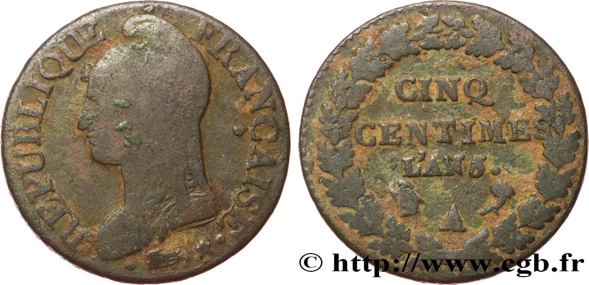 Cinq centimes Dupré, grand module 1797 Paris F.115/1 B12 