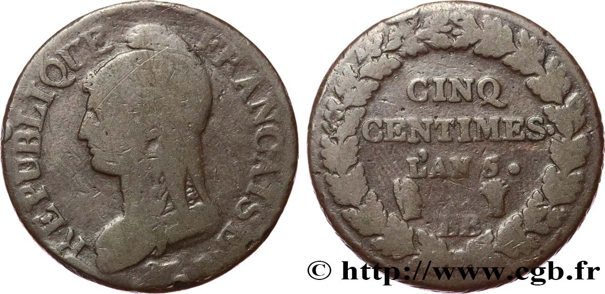 Cinq centimes Dupré, grand module 1797 Strasbourg F.115/20 MB15 