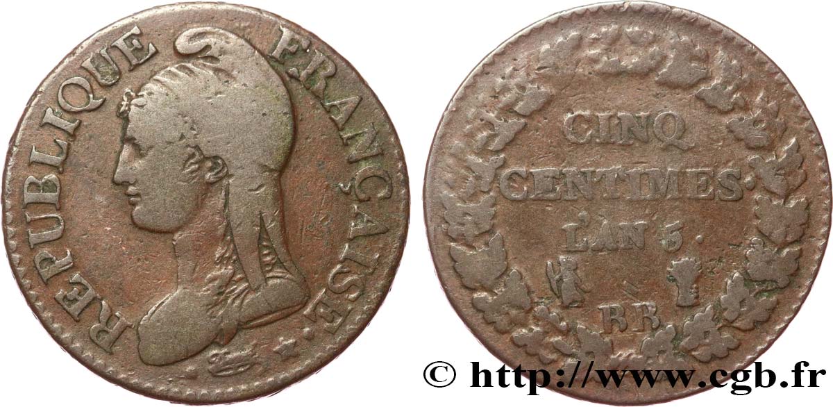 Cinq centimes Dupré, grand module 1797 Strasbourg F.115/20 TB25 