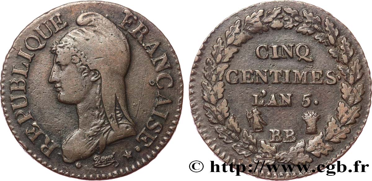 Cinq centimes Dupré, grand module 1797 Strasbourg F.115/20 BB45 
