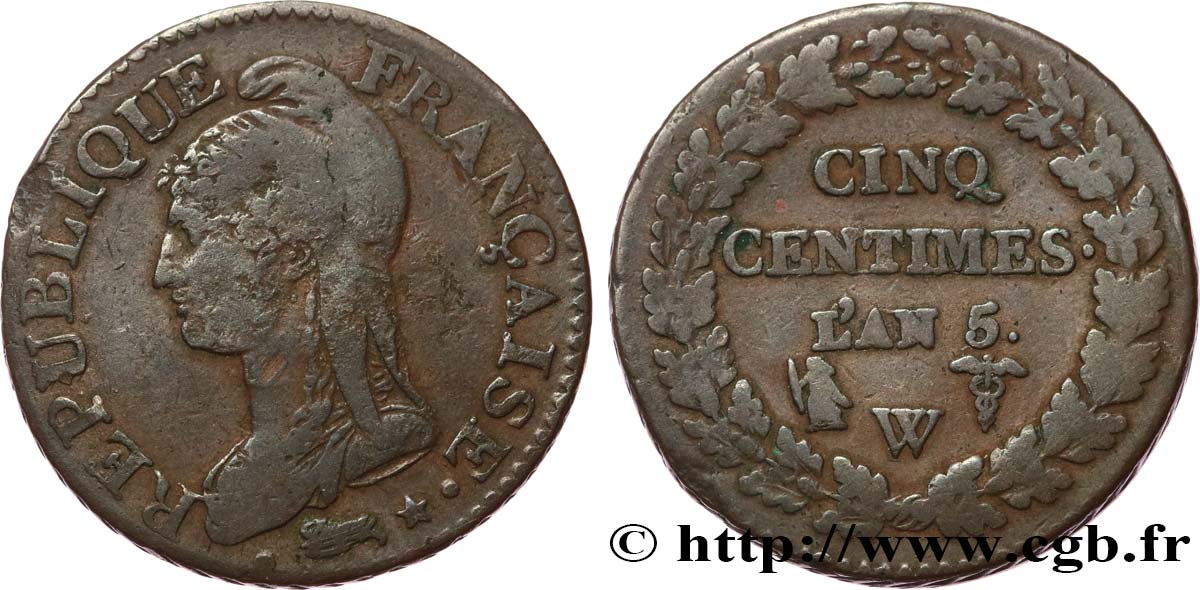 Cinq centimes Dupré, grand module 1797 Lille F.115/31 MB 
