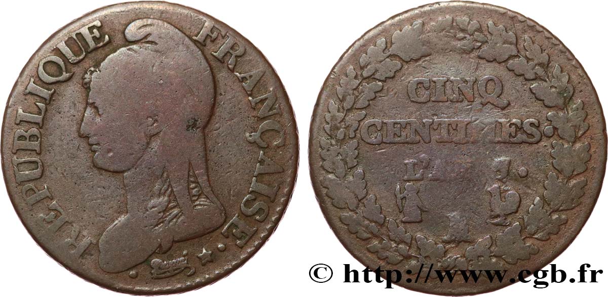 Cinq centimes Dupré, grand module 1799 Paris/Rouen F.115/55 MB15 