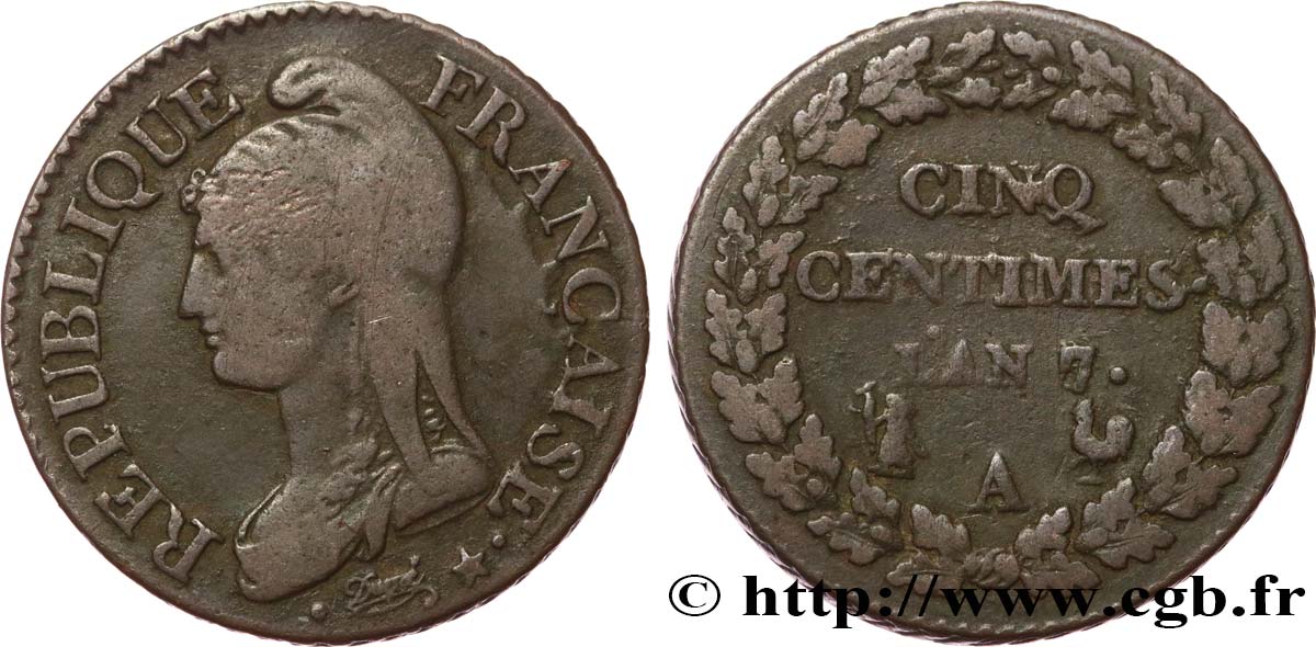 Cinq centimes Dupré, grand module 1799 Paris F.115/46 TB20 