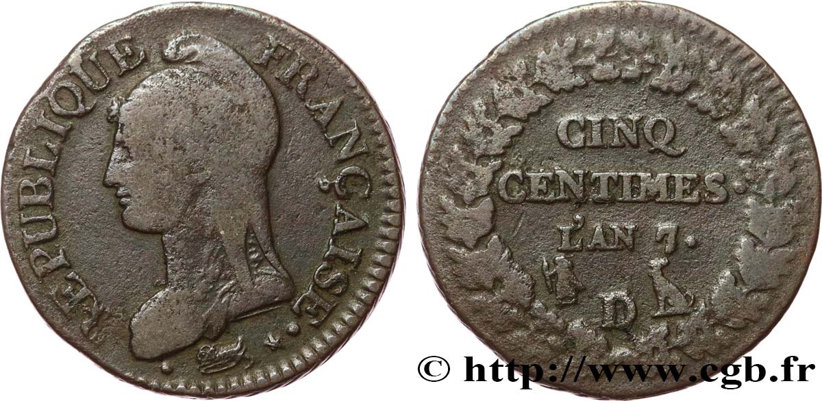 Cinq centimes Dupré, grand module 1799 Lyon F.115/69 TB15 