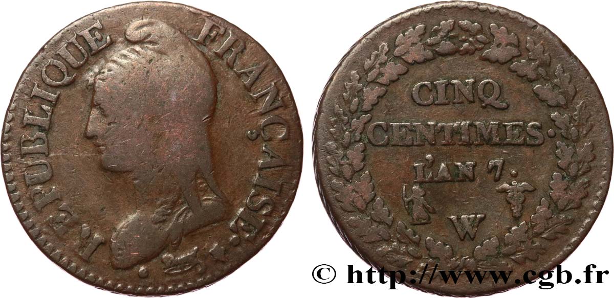 Cinq centimes Dupré, grand module 1799 Lille F.115/74 BC20 
