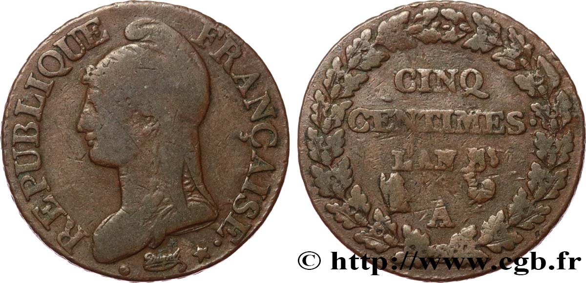 Cinq centimes Dupré, grand module 1800 Paris F.115/88 VF20 