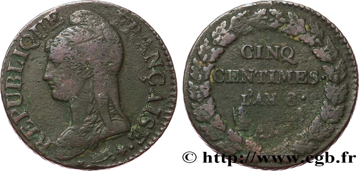 Cinq centimes Dupré, grand module 1800 Metz F.115/102 TB20 