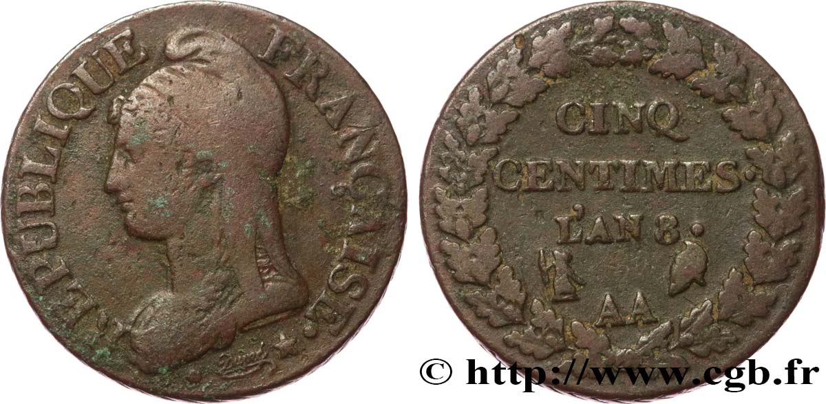 Cinq centimes Dupré, grand module 1800 Metz F.115/102 TB 