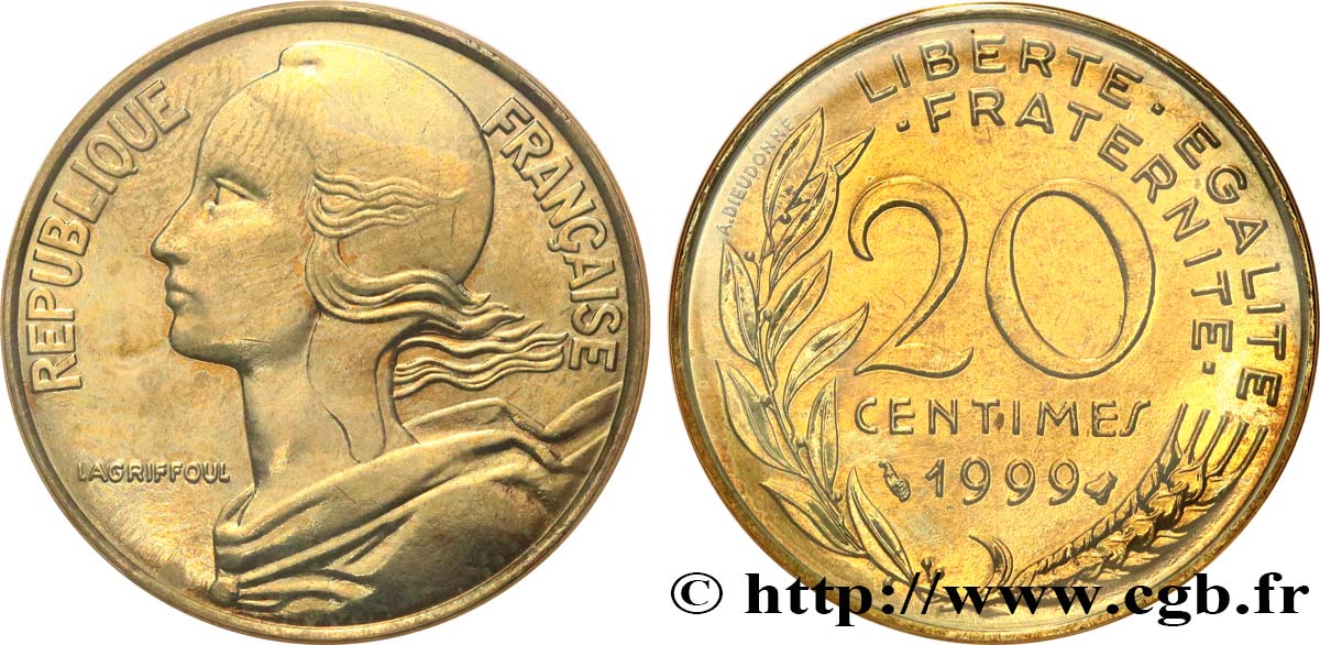 20 centimes Marianne, BU (Brillant Universel) 1999 Pessac F.156/43 ST 